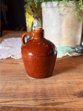 Small Brown Glazed Ceramic Jug with Cork